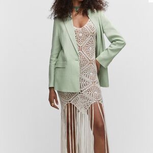 Mango 100% Linen Blazer mint green NWT